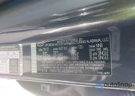 2022 Hyundai Tucson Sel z USA, uszkodzony, nr VIN 5NMJB3AE5NH112715